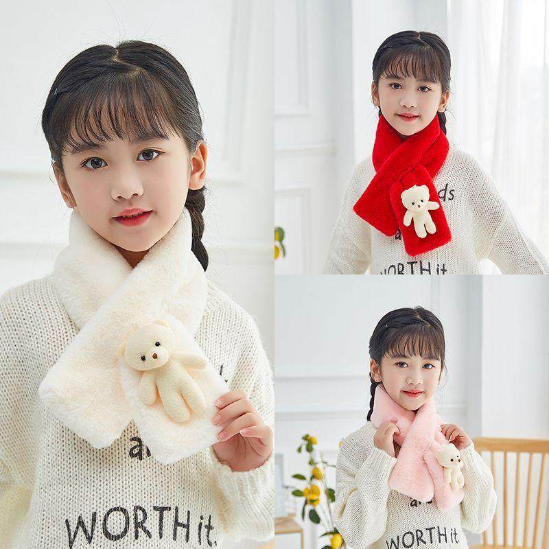 儿童围巾冬季小孩可爱卡通保暖加厚小熊毛绒围脖女韩版交叉毛毛潮,淘宝优惠券,粉丝福利购,淘宝优惠卷