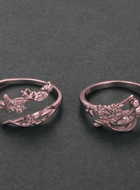 925银天官赐福对戒 古风情侣花瓣可调节戒指 谢怜花城