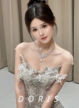 新款新娘项链欧美夸张镶钻珍珠项链女气质设计高级感时尚百搭饰品