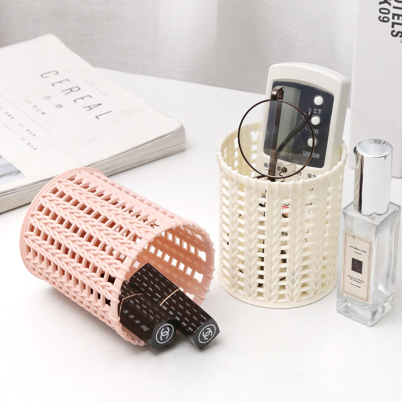 创意仿藤编塑料笔筒 多功能简约镂空学生桌面收纳盒办公文具笔桶,淘宝优惠券,粉丝福利购,淘宝优惠卷