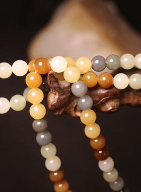 苏州和玉缘新疆楼兰三彩多宝8mm多圈圆珠手串男女同款苏工工艺