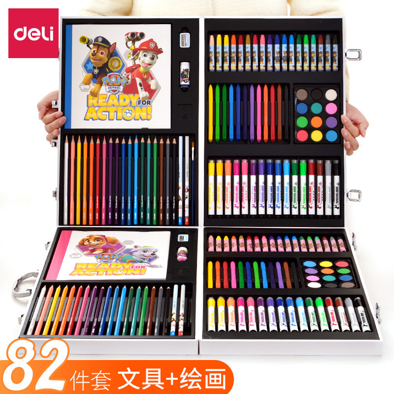 得力画画工具套装礼盒小学生水彩笔 得力亮飞文具礼盒/绘画套装