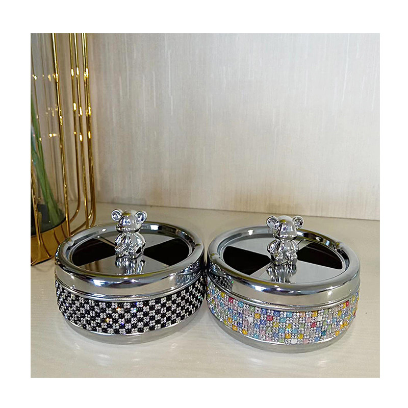 轻奢镶钻烟灰缸小熊旋转闭合家用客厅带盖防灰茶几酒店金属烟缸,淘宝优惠券,粉丝福利购,淘宝优惠卷
