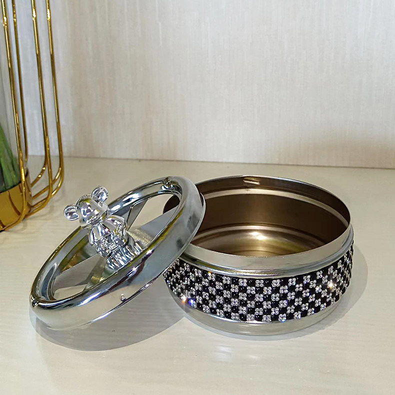 轻奢镶钻烟灰缸小熊旋转闭合家用客厅带盖防灰茶几酒店金属烟缸,淘宝优惠券,粉丝福利购,淘宝优惠卷