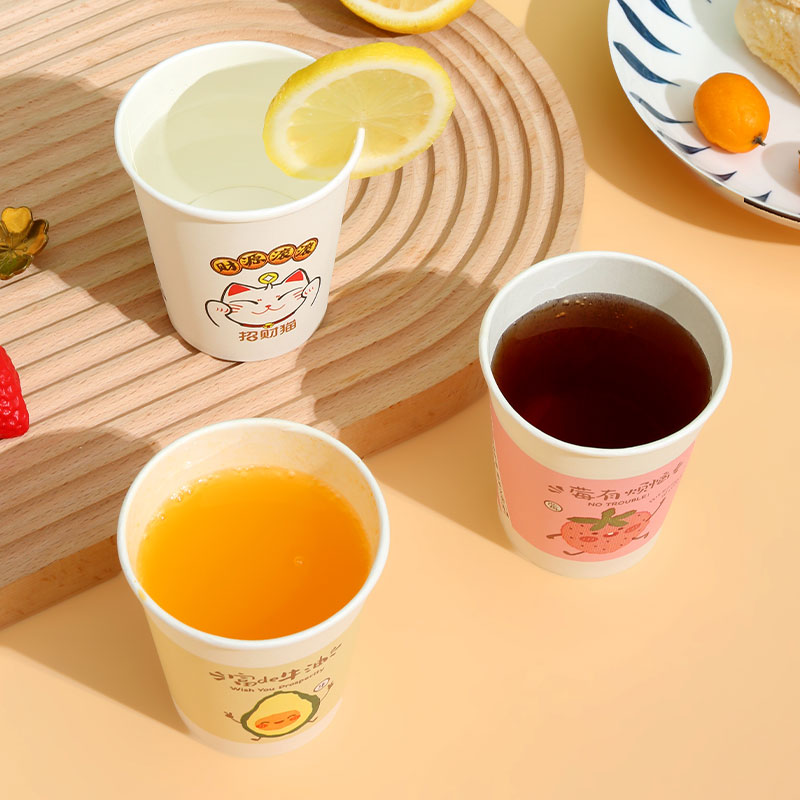 100只一次性纸杯加厚家用商用茶水杯子奶茶杯加硬特厚品尝杯-图0