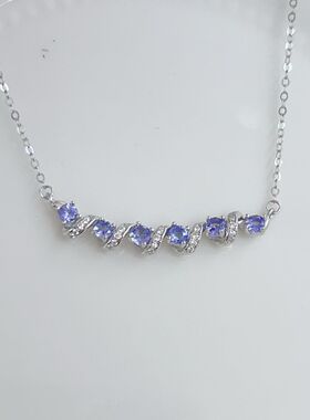 一物一证一字微笑锁骨链925银天然坦桑石橄榄石托帕石粉碧玺项链