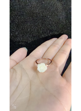 一物一证925银天然白贝母玫瑰花开口戒指温柔小众可调花朵指环女