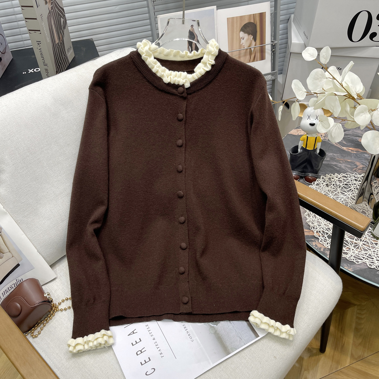 大码女装秋冬新款花边领复古针织毛衣开衫女胖mm软糯简约显瘦上衣,淘宝优惠券,粉丝福利购,淘宝优惠卷