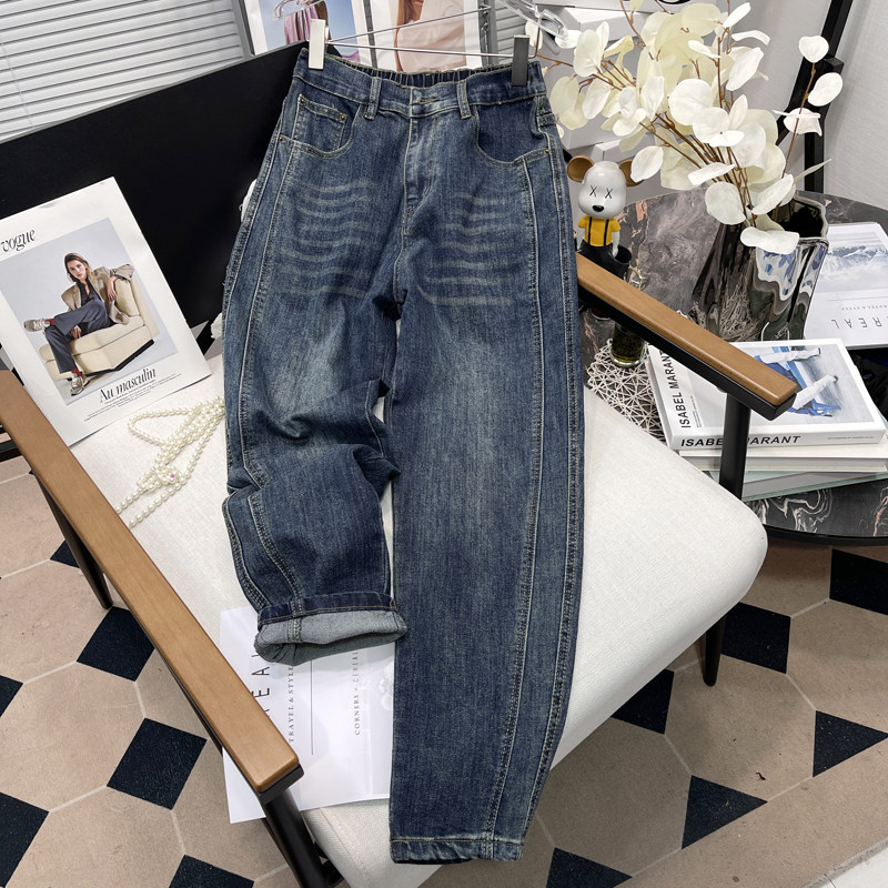胡子叔大码女装复古高腰宽松哈伦牛仔裤女2025春季显瘦休闲裤子潮,淘宝优惠券,粉丝福利购,淘宝优惠卷