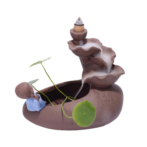 陶瓷茶宠摆设摆件 紫砂和尚小花器水植盆景 送倒流香粒塔香炉创意 - 图3