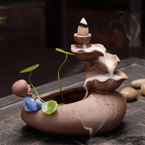 陶瓷茶宠摆设摆件 紫砂和尚小花器水植盆景 送倒流香粒塔香炉创意 - 图1