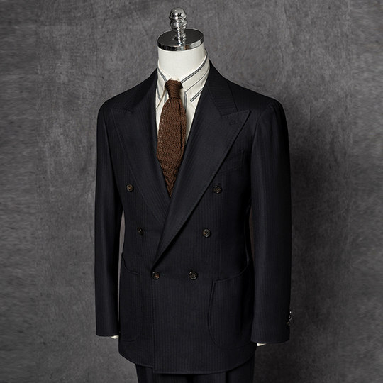 CM Queen Naples Navy Cashmere Metter Fishbone Modèle Full Hemp Bret Double Bret Italien Casual Set 15
