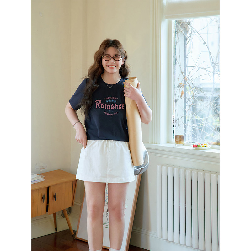 潘不卷大码女装时尚百搭休闲上衣气质减龄字母印花正肩短袖T恤女,淘宝优惠券,粉丝福利购,淘宝优惠卷