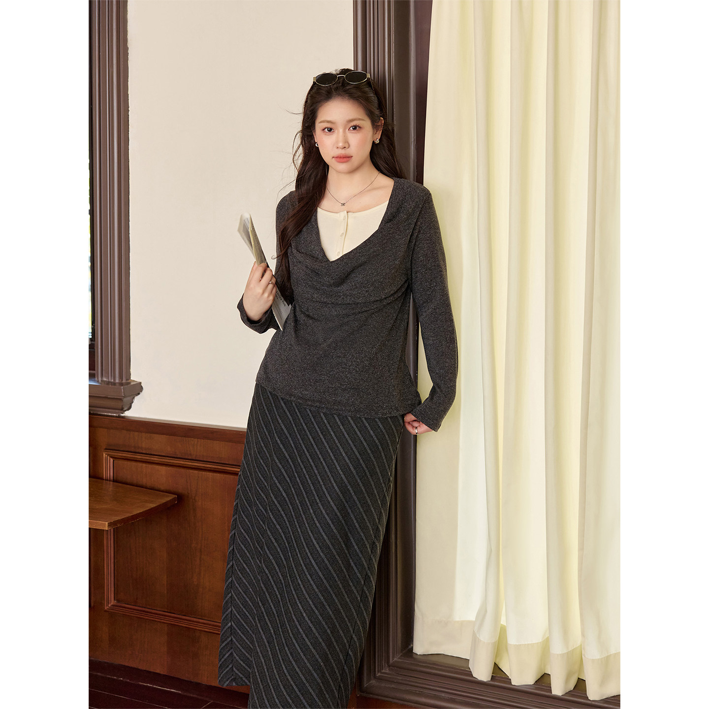 潘不卷微胖mm韩系撞色假两件长袖针织衫大码女装秋冬宽松显瘦上衣,淘宝优惠券,粉丝福利购,淘宝优惠卷