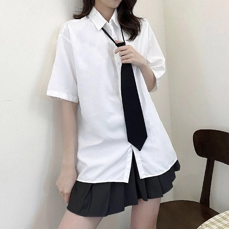 单件/套装 夏季学院风系领带衬衫女两件套百褶裙女JK学生制服班服 - 图0