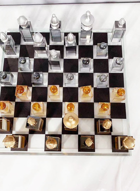 现代简约黑色磨砂电镀水晶棋盘软