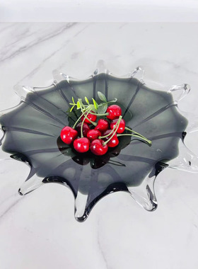 现代简约欧式湖蓝色水滴琉璃果盘