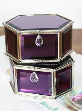 欧式玻璃首饰盒摆件紫色创意礼品