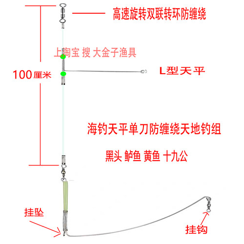 新款海钓单刀钓组天平防缠绕钓组黑头黄鱼石九公船钓线组双联转环 - 图1