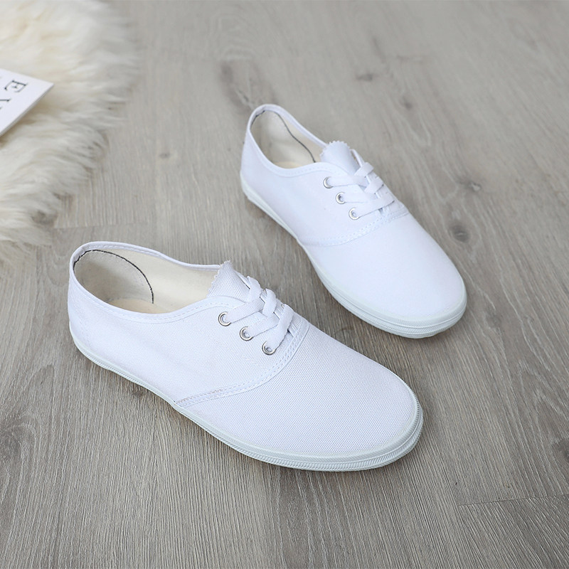 小白鞋帆布鞋系带白球鞋防滑学校活动指定舞蹈鞋体操鞋休闲运动鞋