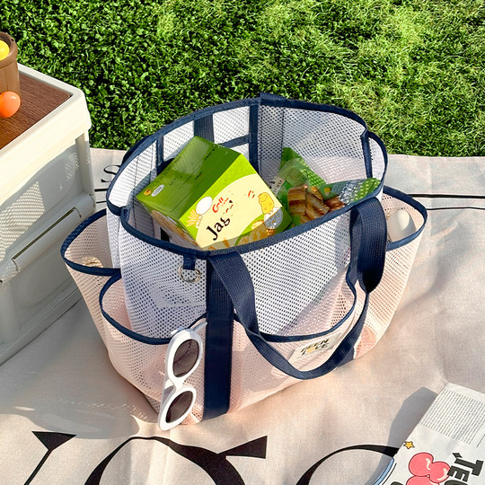 网眼游泳包手提大容量沙滩包旅游洗澡健身洗漱泳衣收纳网纱浴兜袋