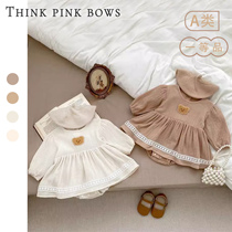 Baby Autumn Dress Super Cute Long Sleeve Bag Fart Dress Cartoon Little Bear Ha Skirt Baby Fall Sweet Beauty Conjoined Princess Climbing Suit