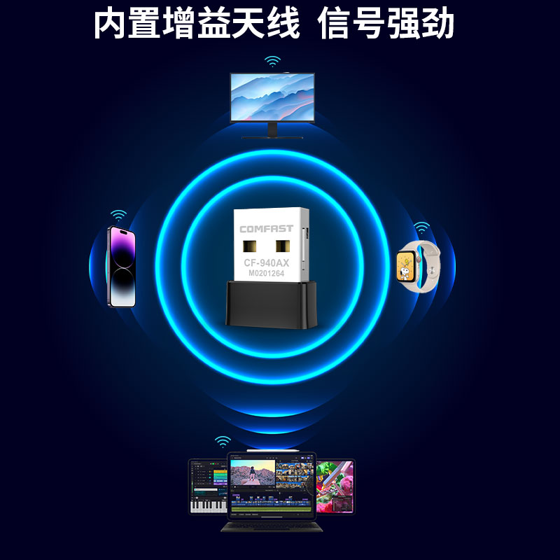 COMFAST 免驱动WiFi6无线网卡USB增强台式机笔记本电脑随身wifi发射器接收器即插即用300M迷你网络信号940AX - 图1