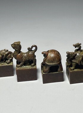 实心铜印章四大神兽青龙白虎朱雀玄武铜章子母印章方形迷你小印章