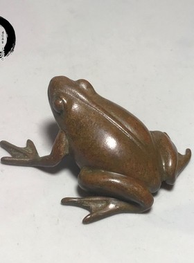 古玩收藏实心纯铜青蛙摆件呱呱来财铜把件小铜器茶宠茶艺桌面摆饰