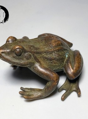 古玩铜器收藏实心青蛙摆件呱呱来财复古包浆铜把件茶宠桌面装饰