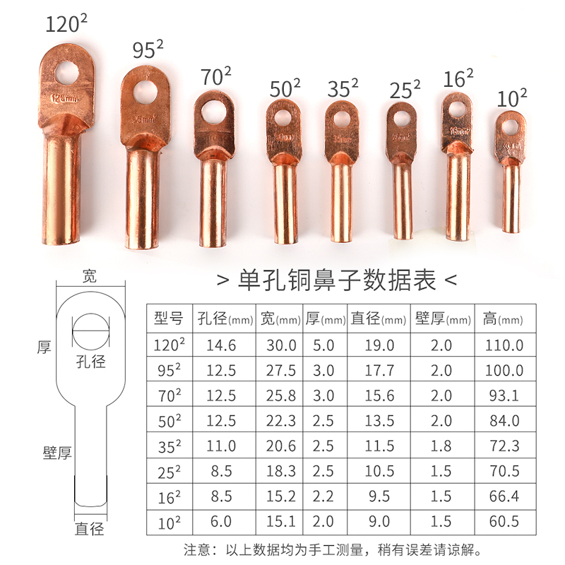 16mm平方铜线鼻子电线防雨型铜25/50mm耳电缆堵油铜接头接鼻线