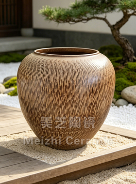 美芝陶瓷花瓶落地摆件庭院景观花盆土陶罐流水罐插花坛子瓦罐大缸