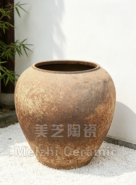 景德镇复古粗陶落地花瓶仿铁锈釉陶罐客厅插花花器橱窗装饰花罐子