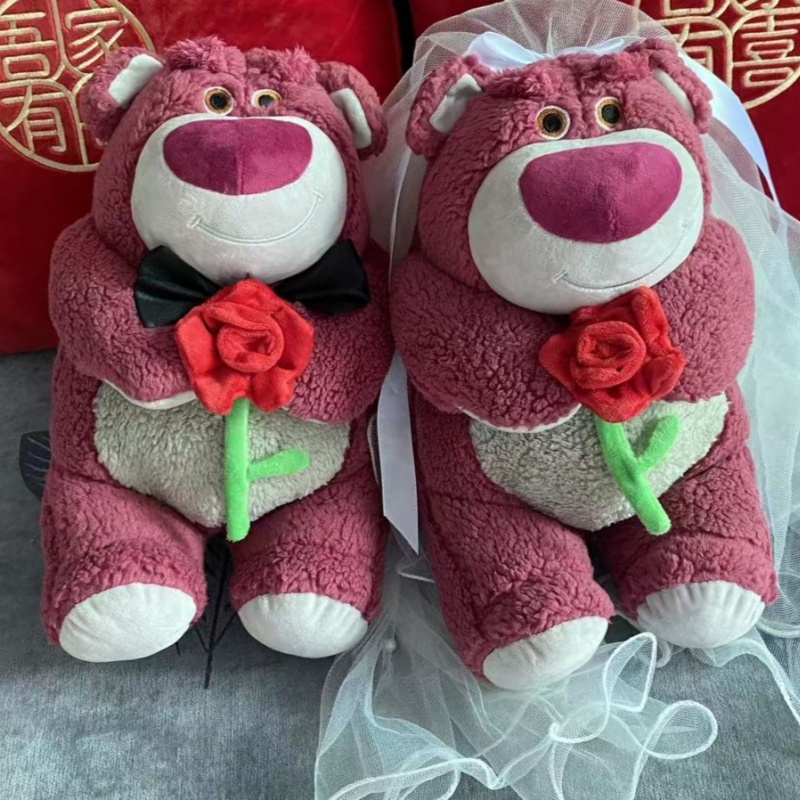 婚礼压床娃娃一对结婚新款高档新婚礼物抱花草莓熊玩偶公仔送新人 - 图0