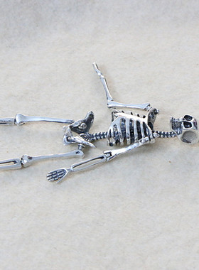 骷髅头纯银朋克风项链摆件吊坠