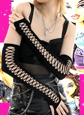 y2kslut交叉镂空套袖手套Cross Hollow Holes Breathable Gloves