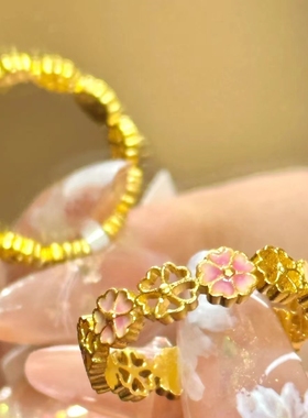 暖暖饰品珐琅桃花坞活口戒指女款简约百搭少女心爆棚戒指