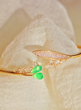 藤蔓植物成熟满绿兰花豆手镯开口镯金手镯黄金木纳绿（已结缘）