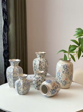 复古大口径陶瓷插花瓶办公室摆件