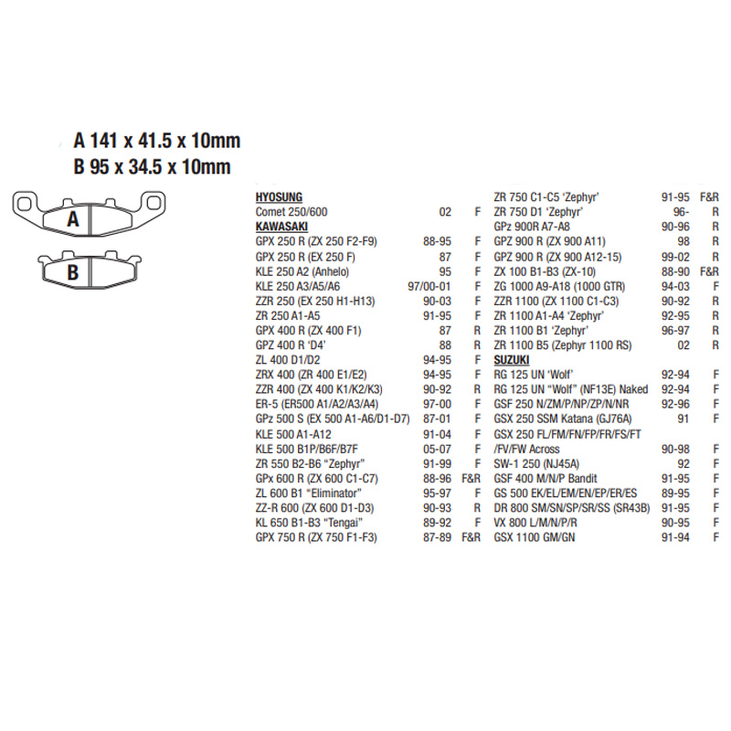 GSF250 92-96 GSX250 90-98 GSF400 91-95 GS500 89-95前后刹车皮-图0