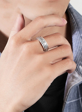 990足银可转动复古男士旋转古钱币戒指单身食指指环戒解压男女款