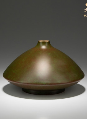 铜师傅高冈铜器扁花瓶双鹤花瓶茶艺茶台复古怀旧日式茶道小号