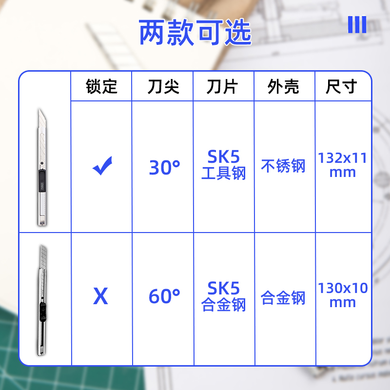 得力美工刀壁纸刀小刀裁纸刀拆快递包裹神器快递刀开箱刀小型手工刀子刀具美术生专用工业墙纸刀割刀30度60°