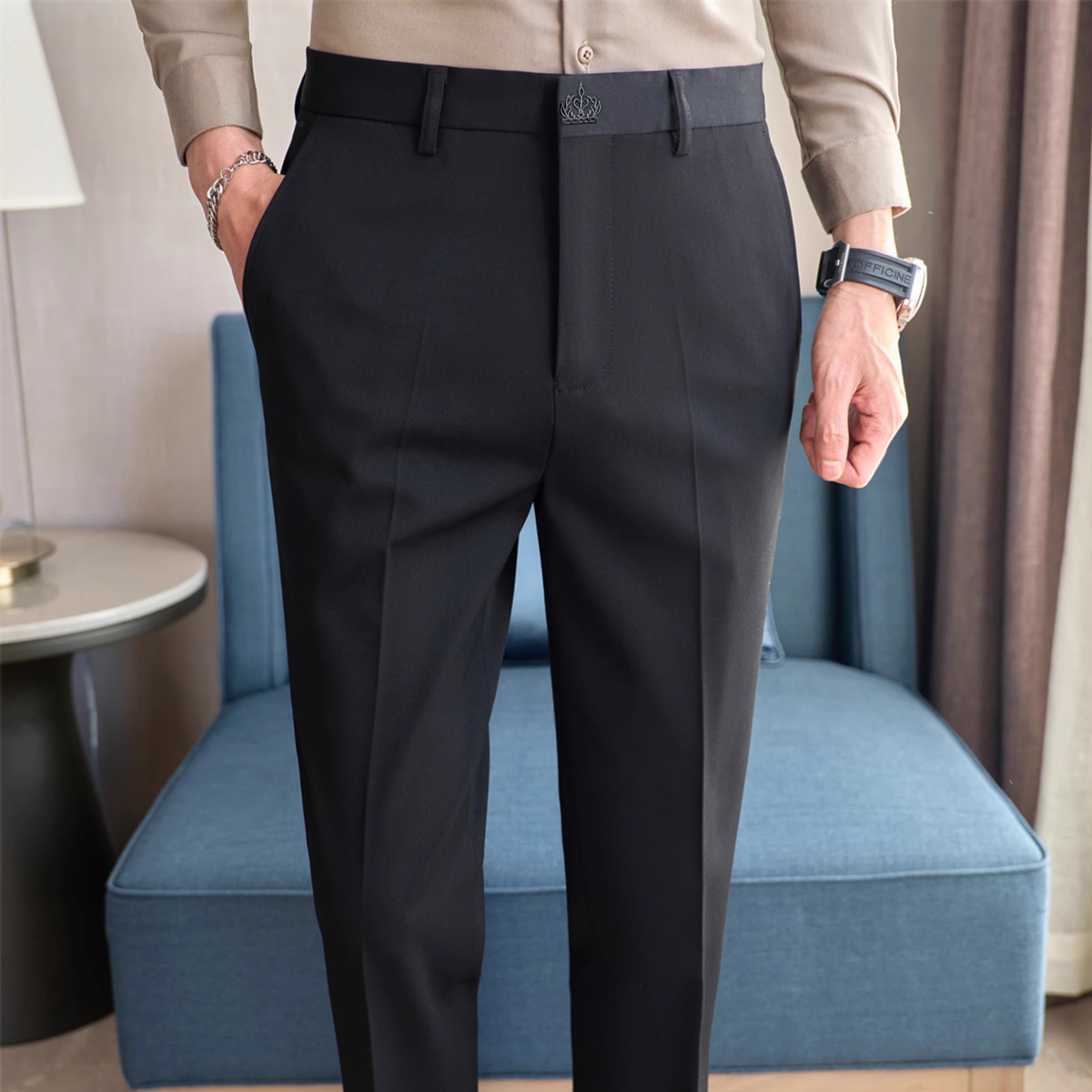 黑色西裤男秋冬加绒九分裤修身小脚长裤免烫抗皱休闲正装西装裤,淘宝优惠券,粉丝福利购,淘宝优惠卷