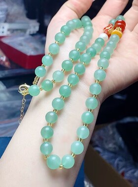 玉阅珠宝天然东陵玉圆珠锁骨链