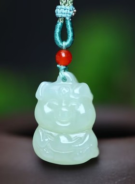 精致和田玉抱钱猪吊坠男女款