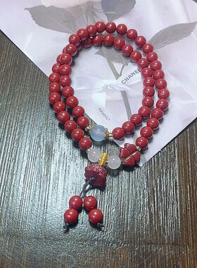 玉阅珠宝朱砂莲花双圈手串