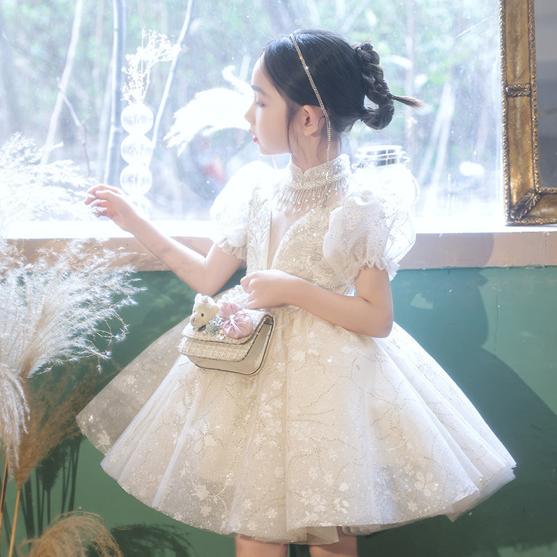 儿童甜美公主裙钢琴演奏礼服花童小女孩主持人女童气质夏季表演服 - 图2