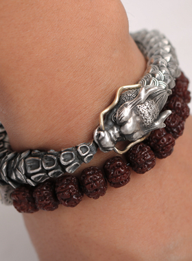 匠艺原创男纯银黄金国潮龙手链