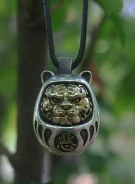 纯银日本达摩生肖虎吊坠小众文玩